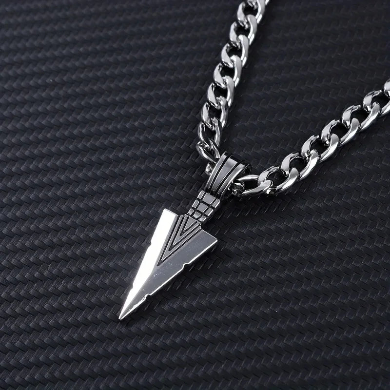 Cuban Chain Arrow Pendant Necklace for Men Stainless Steel Long Chains Hip Hop Punk Spearhead Charm Man's Neck Jewelry Accessory