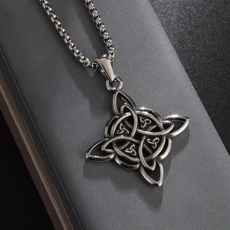 Stainless Steel Irish Celtic Trinity Knot Necklace Witch Knot Pendant Men Women Protection Amulet Jewelry Gift