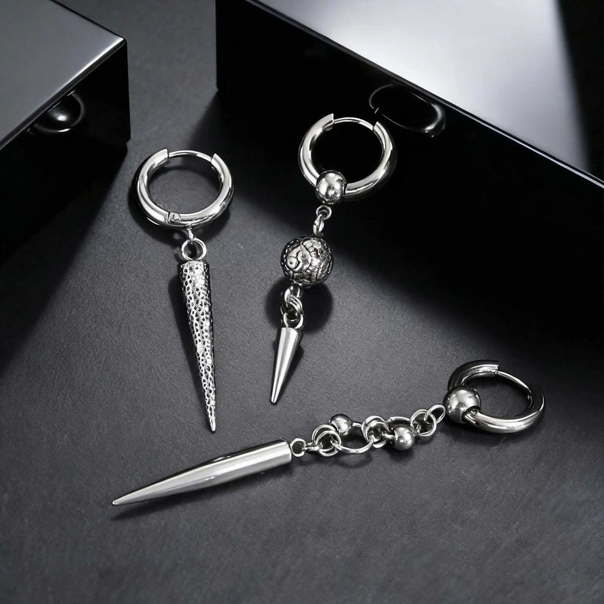 Gothic Cone Long Drop Earrings for Men — Stainless Steel