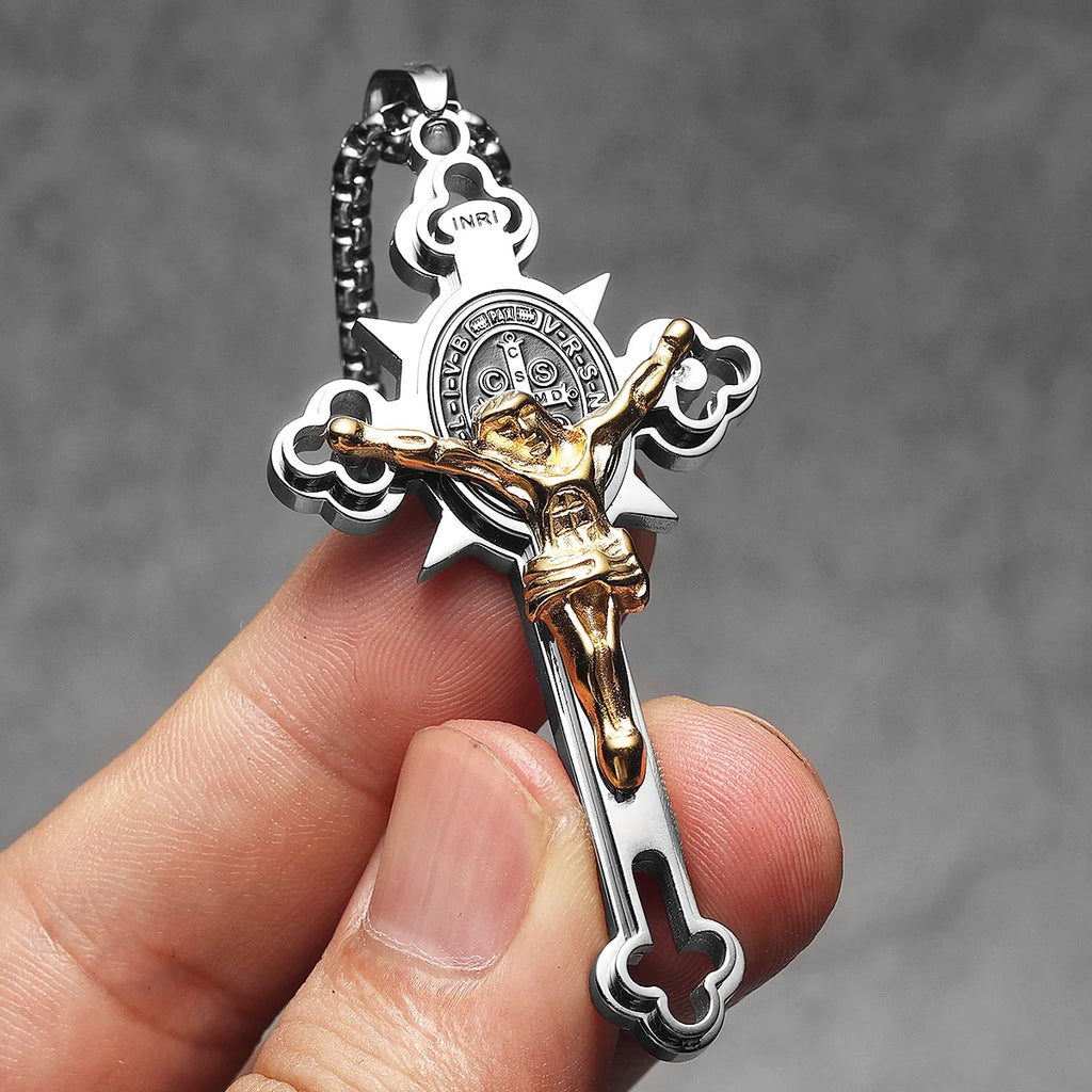 INRI Exorcism Cross Pendant — Stainless Steel