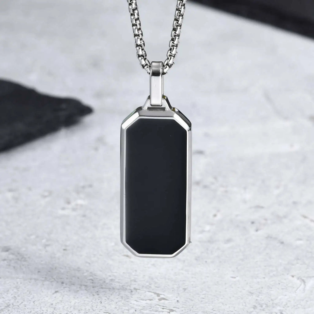 Black Enamel Rectangle Rope Chain Pendant