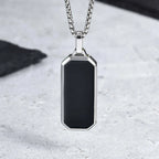 Black Enamel Rectangle Rope Chain Pendant