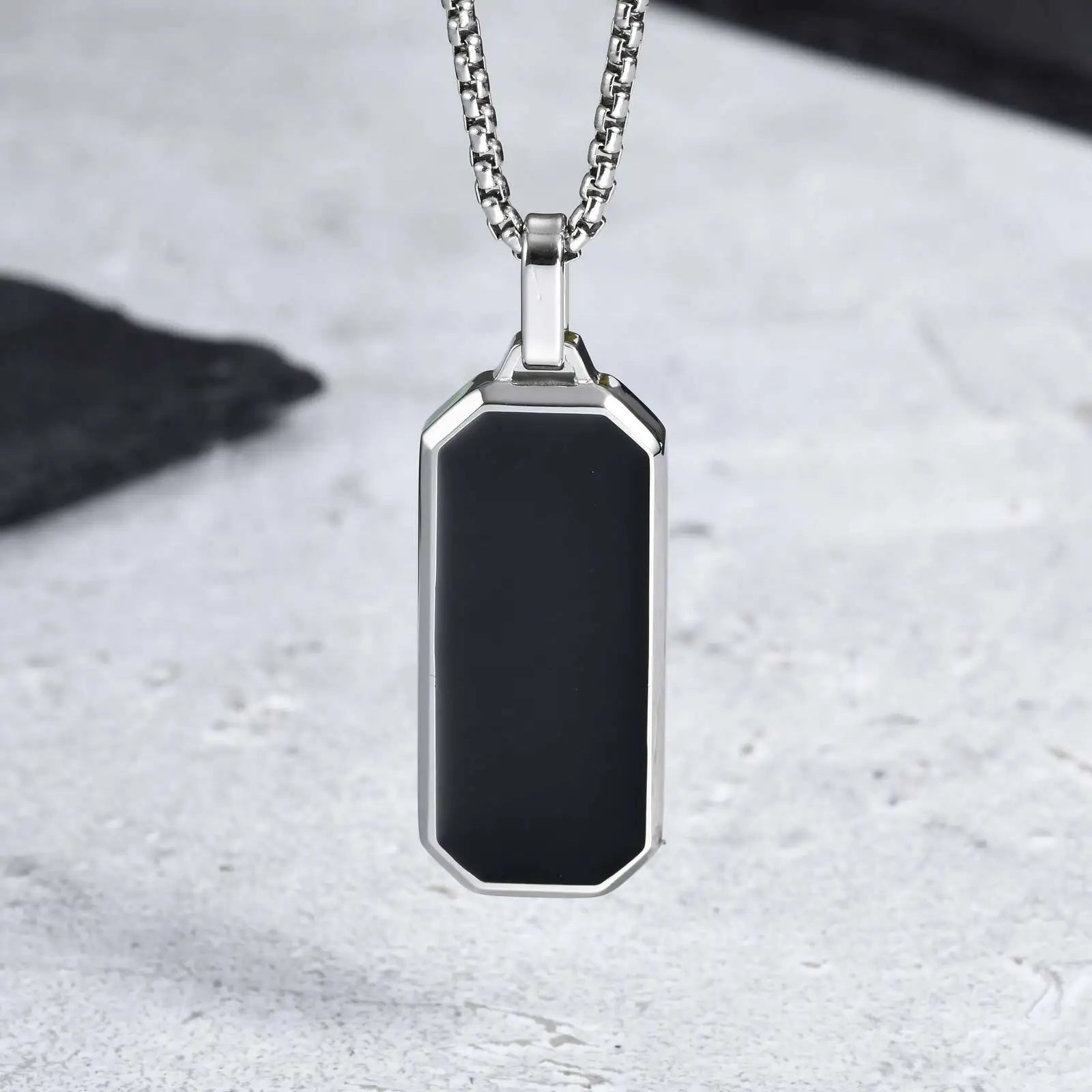 Black Enamel Rectangle Rope Chain Pendant
