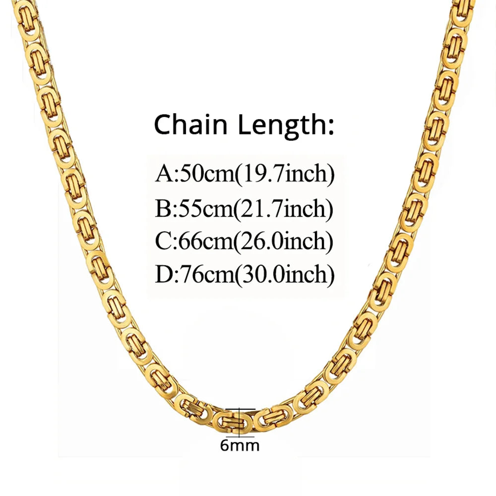 Gold Flat Byzantine Link Chain Necklace 6mm — Stainless Steel