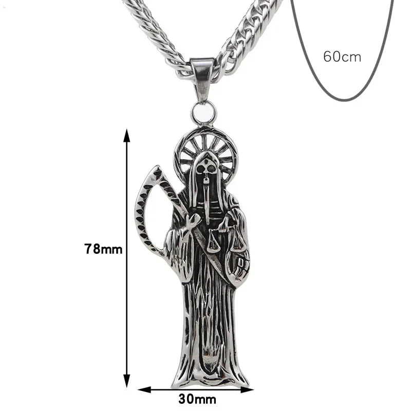 Witaya Classic New Retro Death of Angel Santa Muerte Mens Pendant Necklace 316L Stainless Steel Jewelry Men Party Gift