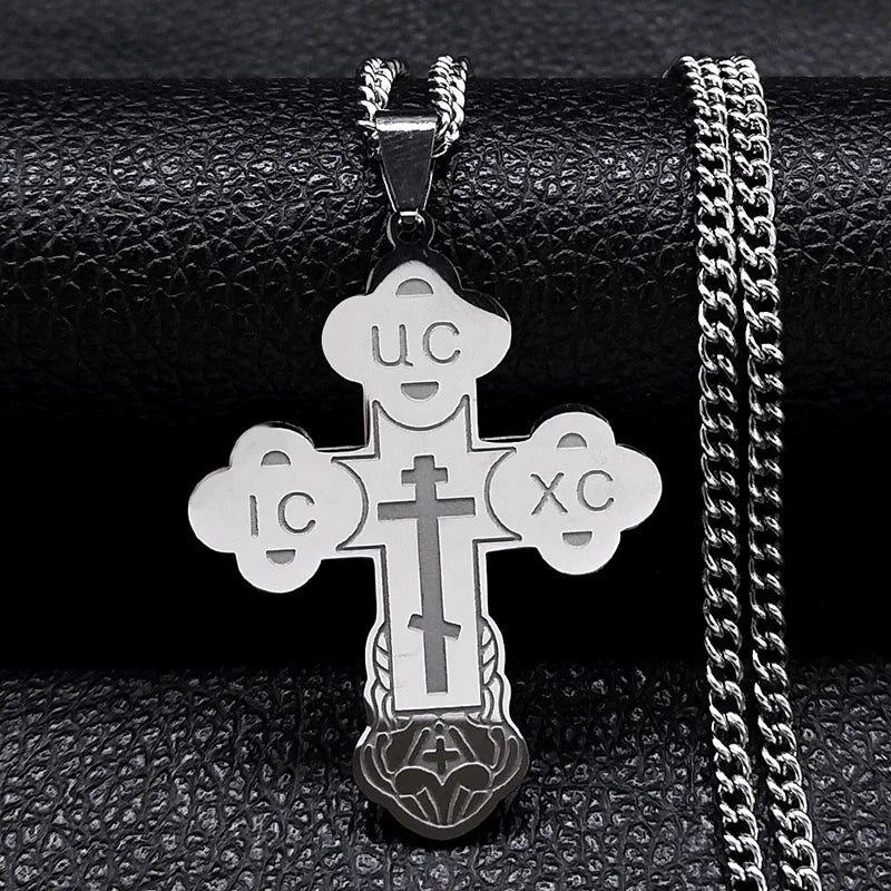 Stainless Steel Orthodox Cross Necklace Minimalist Latin Cross Budded Russian Slavic Christian Serbian Talisman