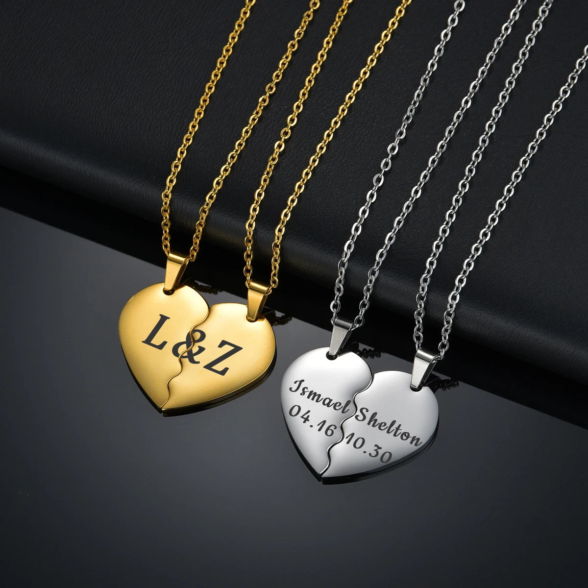 Sifisrri 1 Pair Personalized Engrave Name Half Heart Pendant Necklace for Women Men Stainless Steel Valentine's Day Jewelry Gift