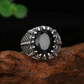 Retro Alien Black Stone Ring — Silver