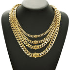 8mm-14mm Hip Hop Bling Gold Color Stainless Steel Cuban Miami Chains Necklaces Link Chain for Men Rapper Jewelry