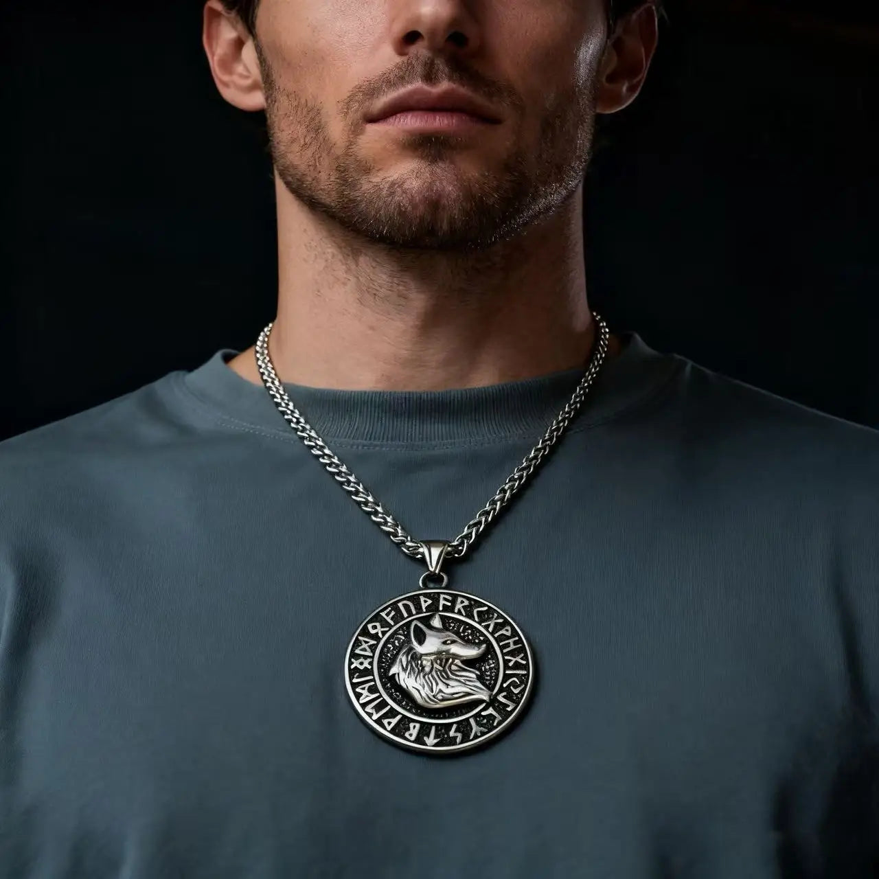 Wolf Viking Steel Pendant 316L Rune Totem