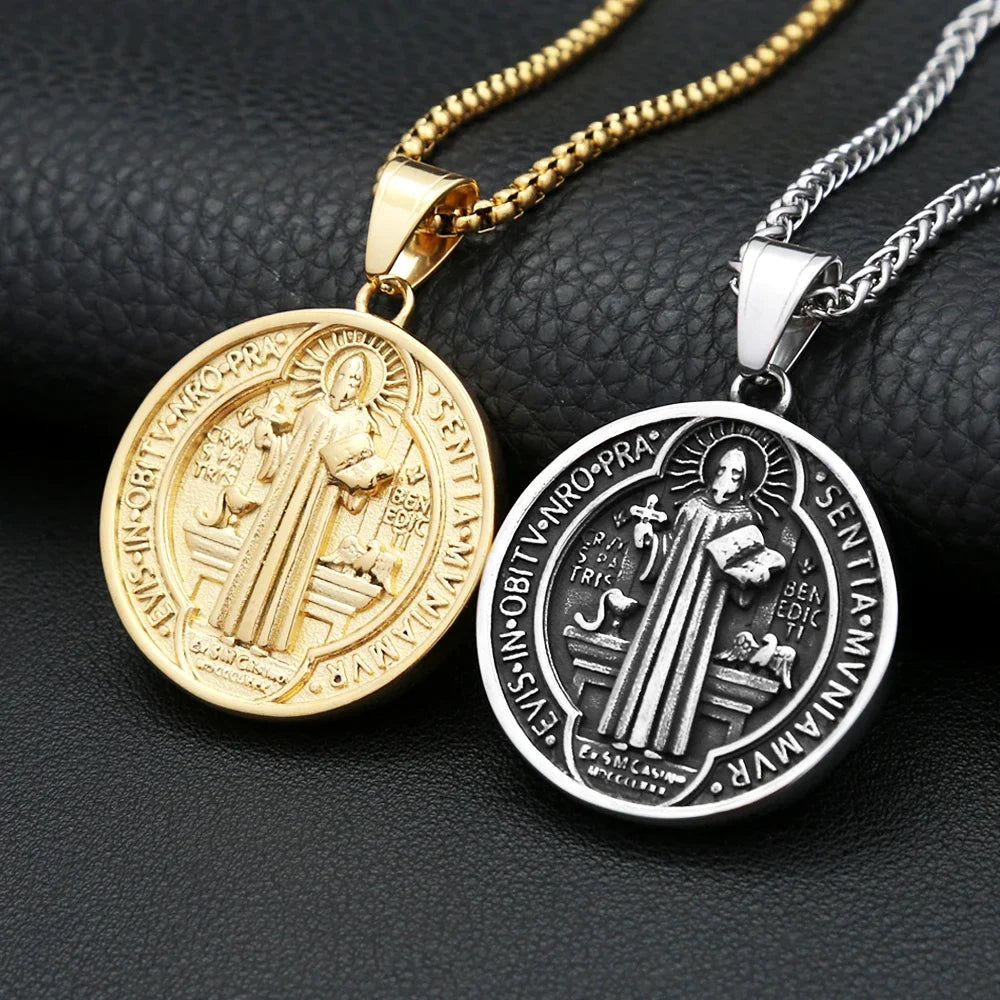 Vintage Christian Saint Benedict Pendant Necklaces For Men Women Fashion Exorcist Priest Cross Necklace Amulet Jewelry