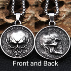 Double-Sided Skull Coin Pendant Necklace — Stainless