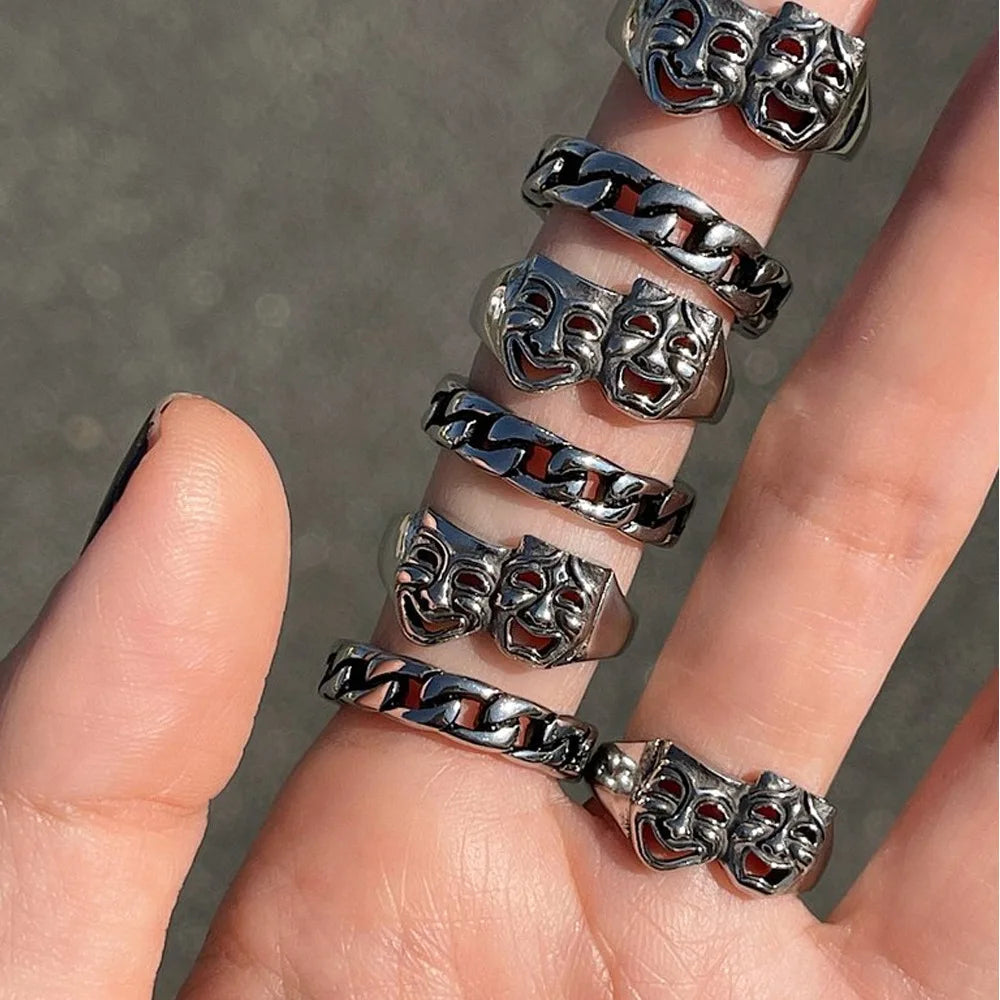 Gothic Retro Open Adjustable Ring — Multi-Design, Silver-Tone