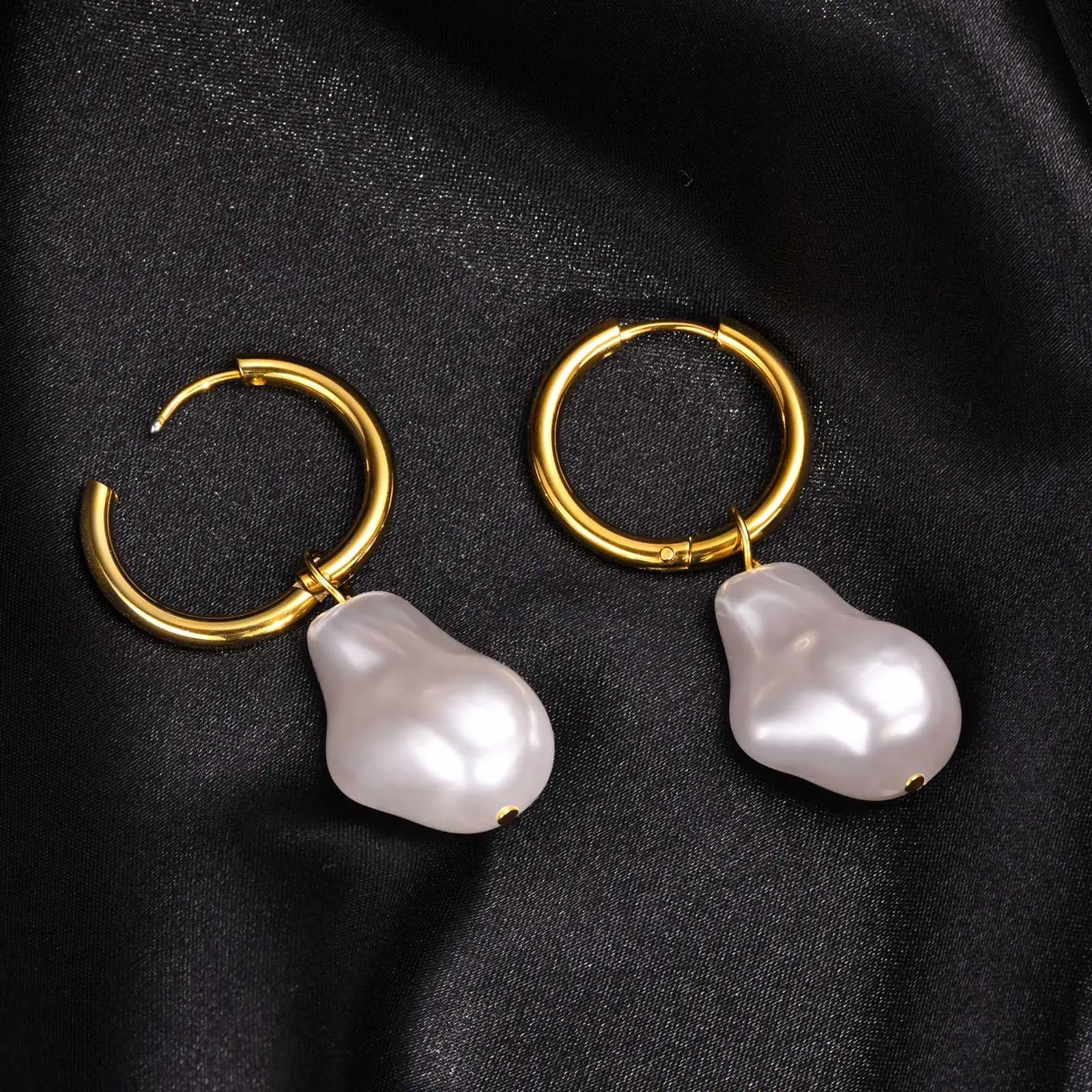 Baroque Pearl Huggie Hoop Earrings — Statement