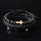 Luxury Stainless Steel Beads Cross Charms Man Bracelet CZ Bangles Women Jewelry Set Gift