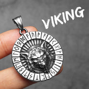 Viking Runes Wolf Pendant Necklace for Men — Stainless Steel