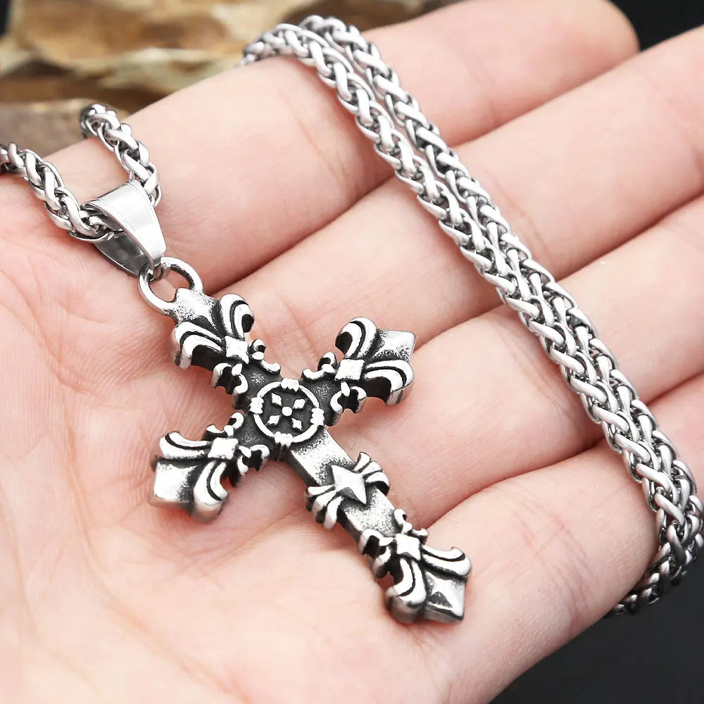 Gothic Cross Flower Pendant — Stainless Steel