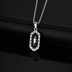 Stylish Lightning Pattern Necklace for Men,Black Enamel Hexagonal Stainless Steel Pendant,Punk Jewelry Gift for Him