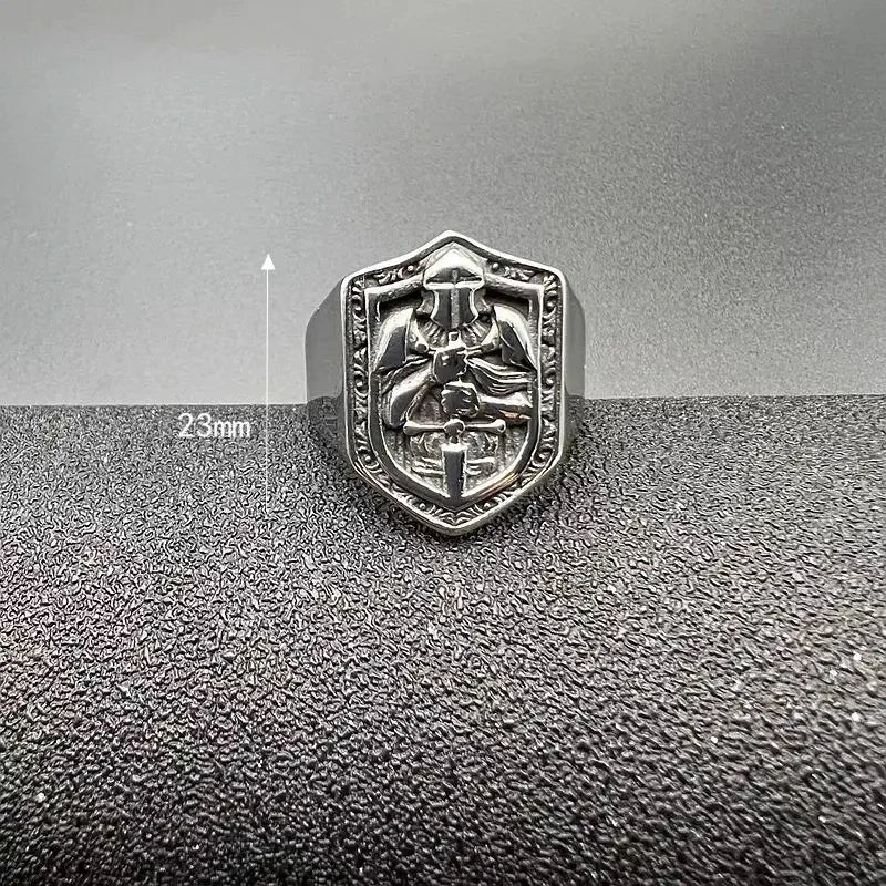 Huaya Men's Unique Temperament Knight Pattern Stamp Ring Retro Delicate Silver Color New Ring Jewelry Personality
