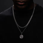 Layered Compass Cuban Figaro Necklace — Stainless Steel