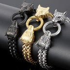 Viking Wolf Head Bracelet for Man With Square Franco Link Chain Stainless Steel Men's Bracelets Masculine Norse