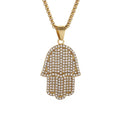 Hip Hop Bling Iced Out Stainless Steel Fatima Hand Pendants Necklace for Men Rapper Jewerly Gold Silver Color