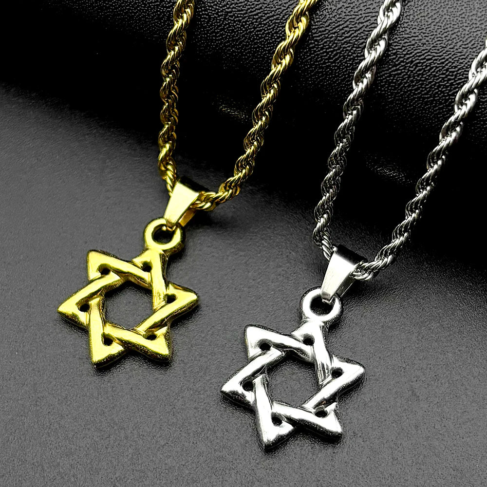 Star of David Pendant Necklace For Women Men Stainless Steel Gold Color Judaism Hexagram David Star Six-pointed Jewish