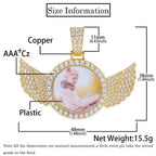 Angel Wing Photo Pendant Necklace Iced Out CZ