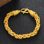 Double Dragon Head Hollow Bracelet — Gold-Tone 10mm