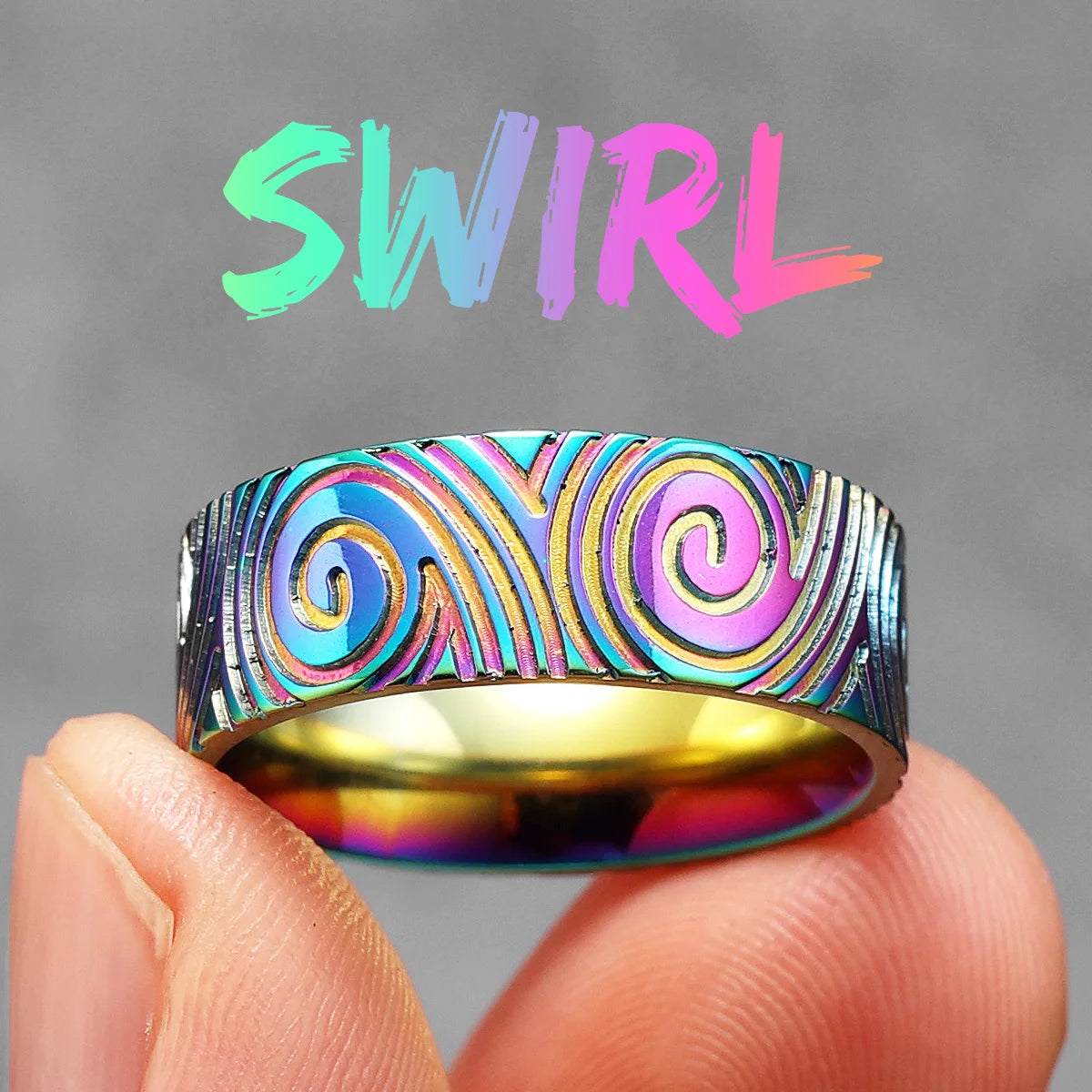 Fingerprint Swirl Ring — Stainless Steel