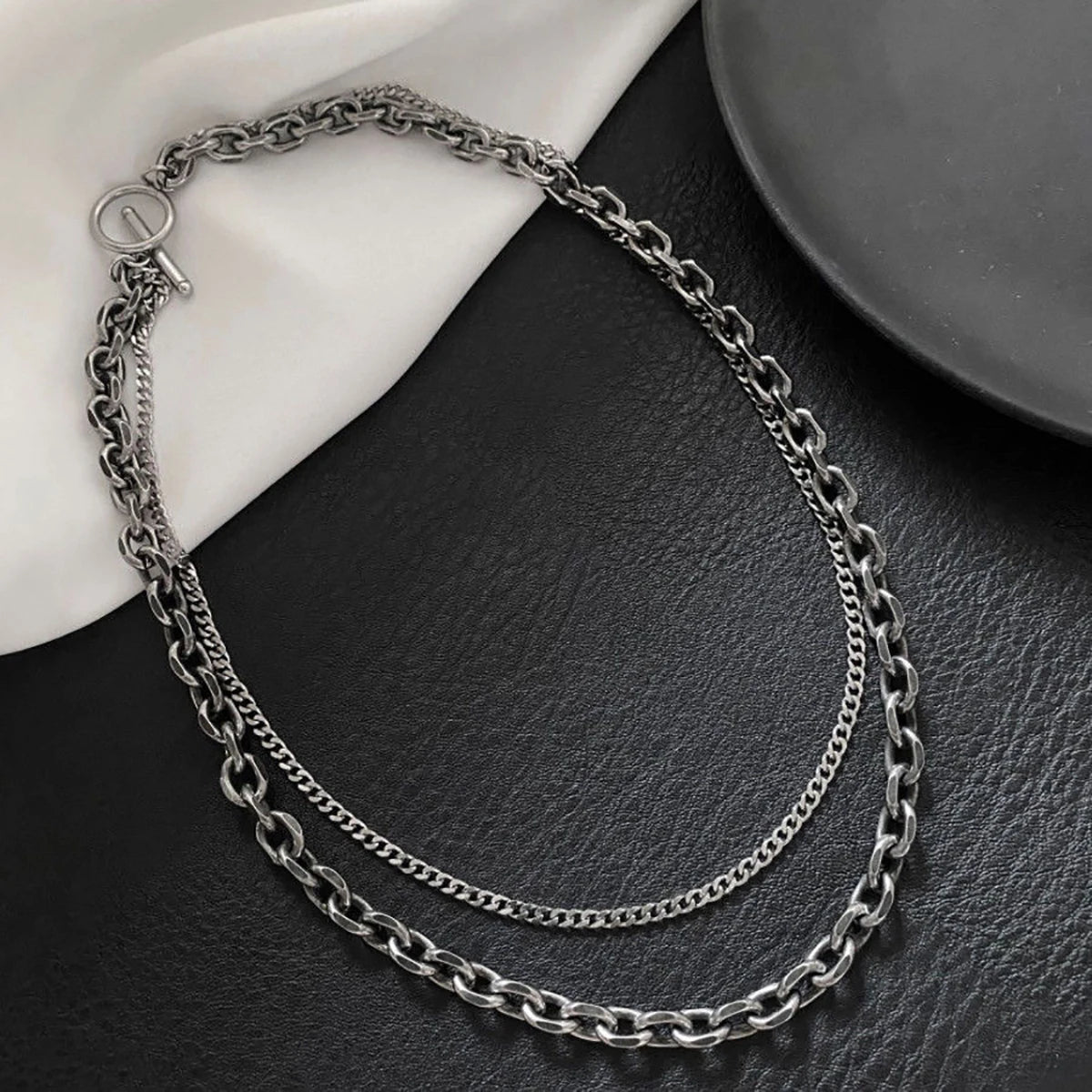 Punk Layered Stainless Steel Chain Necklace for Men Hip Hop OT Buckle Choker Necklace for Women 2022 Fashion Collar Trendy Gifts