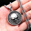 Double-Sided Skull Coin Pendant Necklace — Stainless