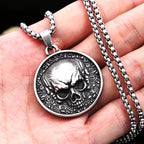 Double-Sided Skull Coin Pendant Necklace — Stainless