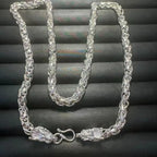 Double Dragon Head Silver Pendant Necklace