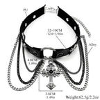 Gothic Cross Leather Choker Necklace — Silver