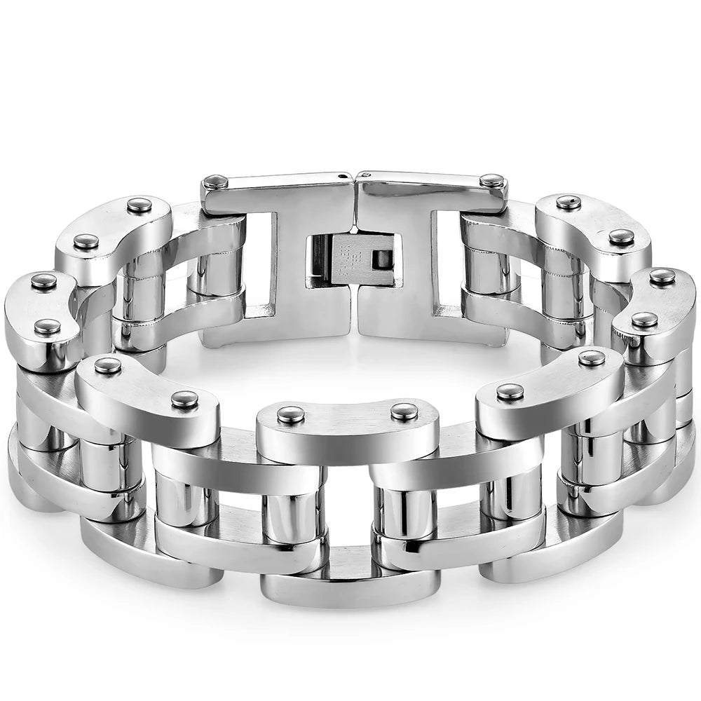 Solid Stainless Steel 22MM Width Motorcycle Bike Chain Men Bracelet Wristband Male Bangles Rock And Roll Men's Jewelry