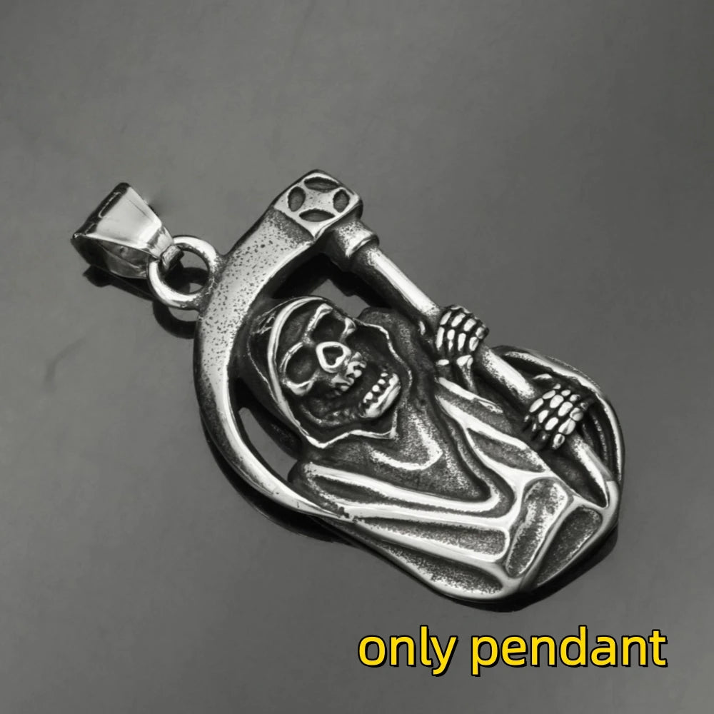 Grim Reaper Skull Biker Pendant Necklace — Stainless Steel