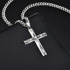 Vnox Mens Big Cross Pendant Necklaces, Religous Faith Jewelry, Two Layers Cross Pendant with Cuban Chain, Punk Hiphop