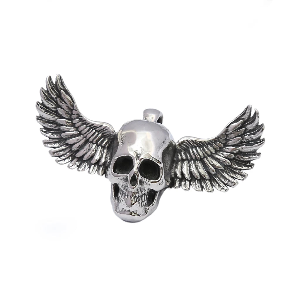 Skull Steel Pendant Big Size Fallen Angel Wings