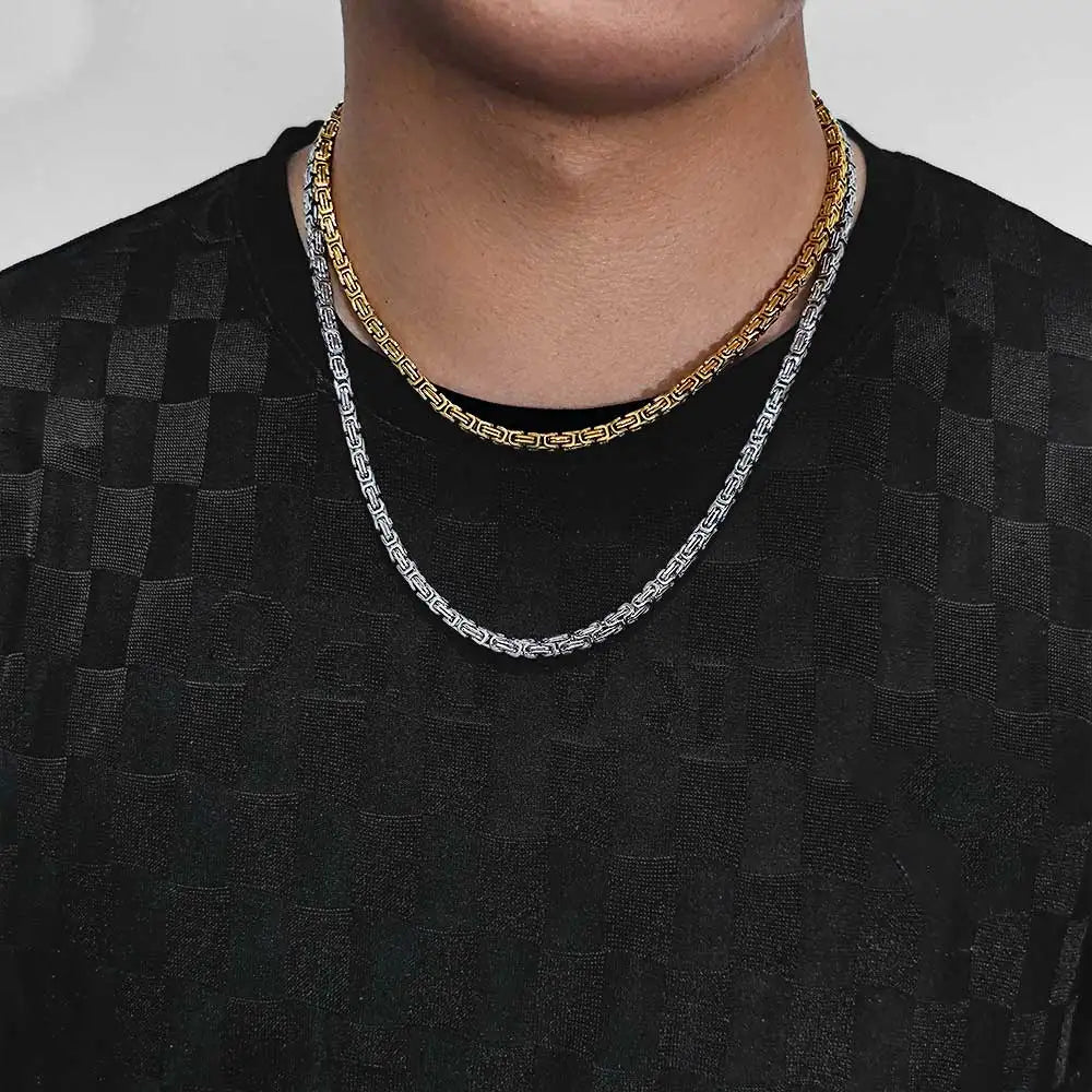 Byzantine Chain Necklace 4mm with Lobster Clasp — Stainless Steel