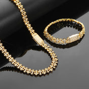 Gold-Tone Iced Out Cross CZ Maple Leaf Chain — Stainless Steel