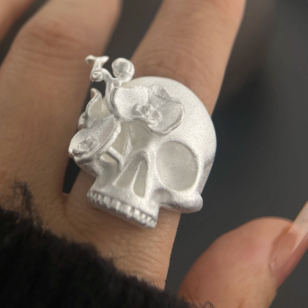 925 Sterling Silver Rings for Women Couple Minimalist Handmade Simple Big Skull Shape Ring Fine Jewelry Gift Prevent Allergy
