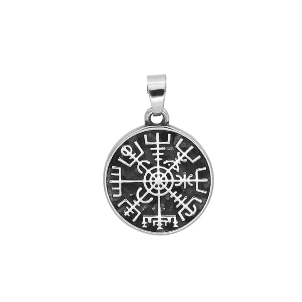 Vintage Viking Compass Stainless Steel Pendant Necklace Nordic Rune Amulet Biker Fashion Jewelry Accessories For Men Women