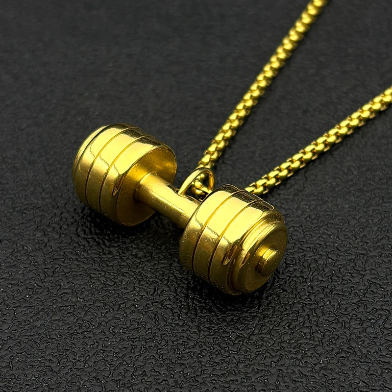 Dumbbell Fitness Pendant Necklace — Gold