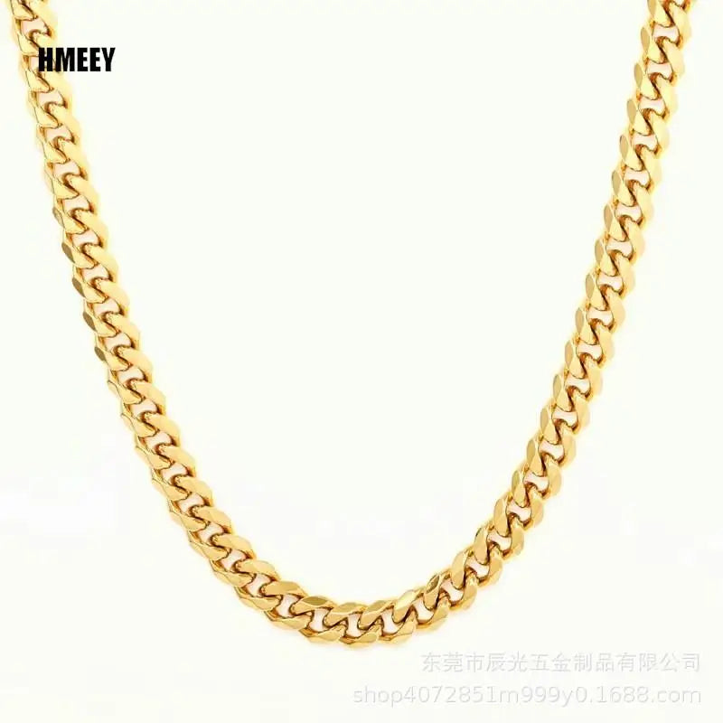 Cuban Chain Necklace for Men Women, Basic Punk Stainless Steel Curb Link Chain Chokers,Vintage Gold Color Solid Metal