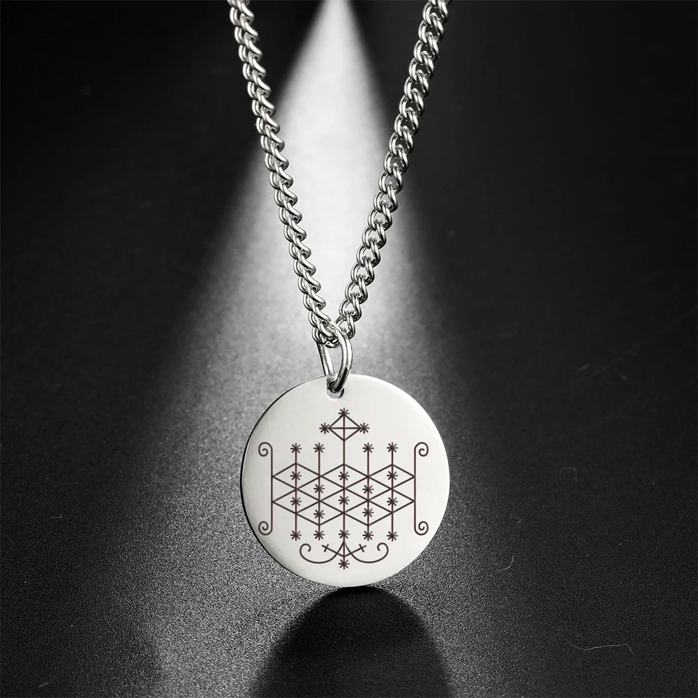 My Shape Voodoo Loa Baron Samedi Round Pendant Necklace for Men Maman Brigitte Stainless Steel Necklaces Amulet Religion Jewelry