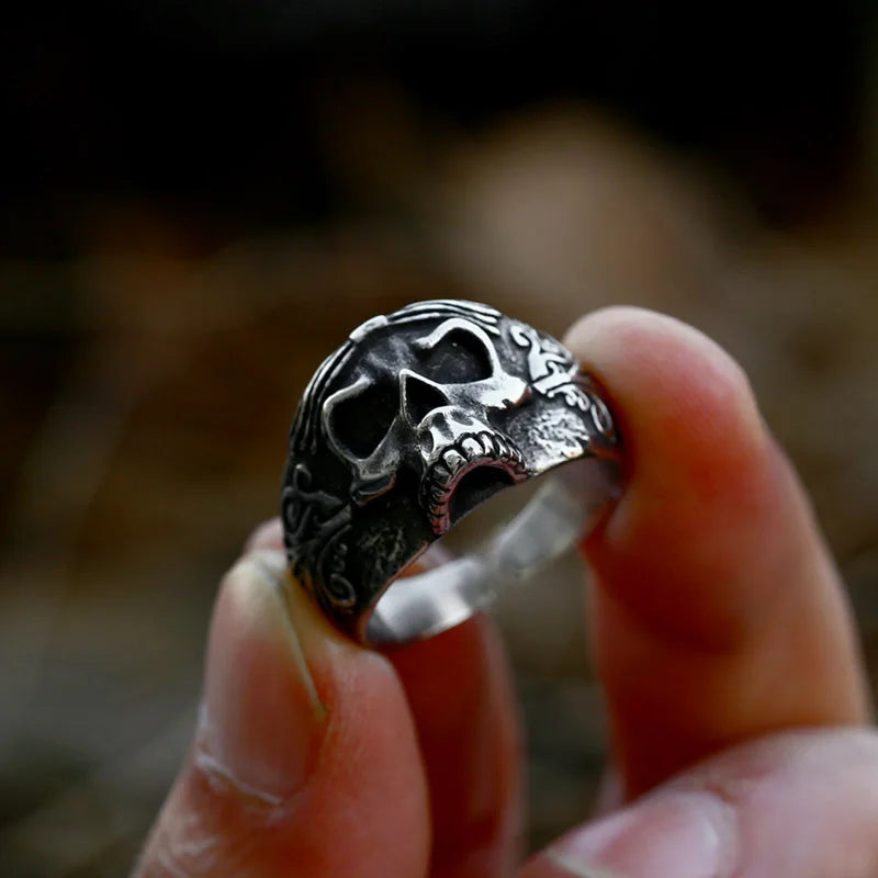 Retro Carved Santa Muerte Ring For Men Punk Gothic Rock Hiphop Designer Open Ring Handmade Jewelry Biker Accessories Unisex Gift