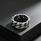 Fashion Unique Twist Chain Rings for Men Stainless Steel Geometric Pattern Chunky Ring Non-fading Vintage Finger Jewelry Gift