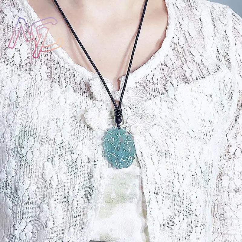 Myanmar Jadeite Dragon Phoenix Pendant Necklace Stone Fashion Accessories Luxury Talismans Burmese Jade Real Jewelry