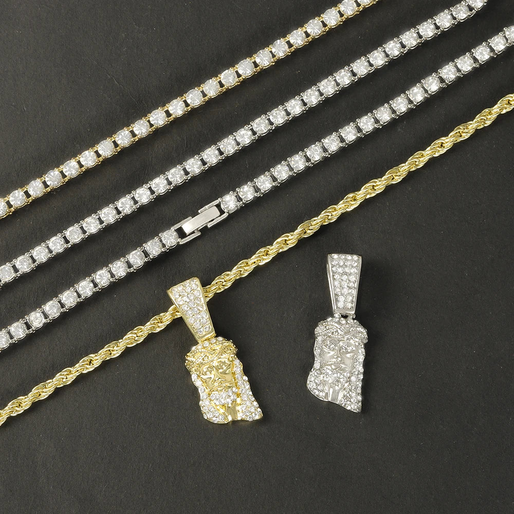 Iced Out Jesus Pendant Rope Tennis Set
